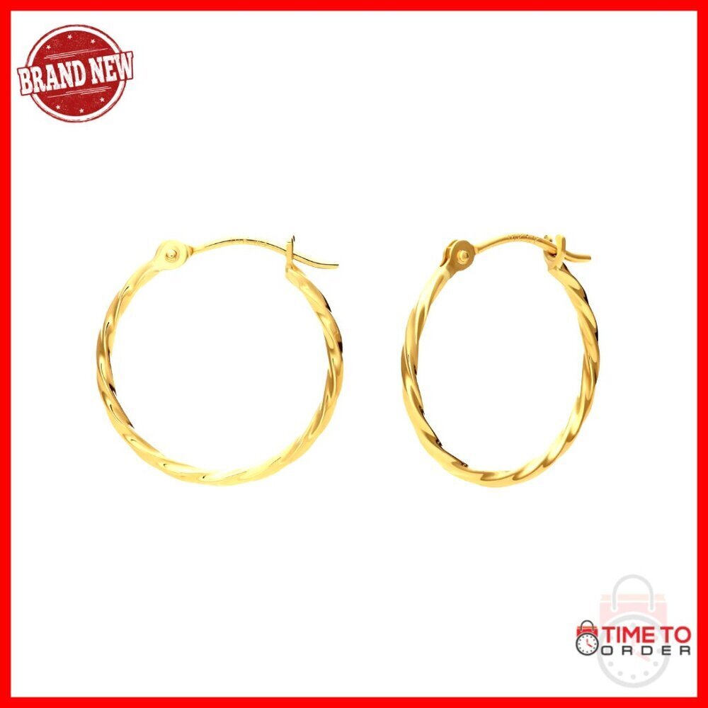 14k Gold Twisted Hoop Earrings, 16mm Dainty Thin Round Hoops